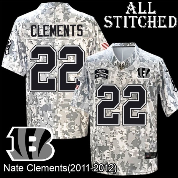 Camo Embroidered Nate Clements Cincinnati Bengals #22 Stitched Jersey