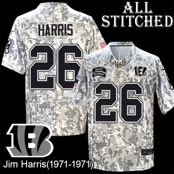 Camo Embroidered Jim Harris Cincinnati Bengals #26 Stitched Jersey