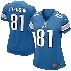 JOHNSON Detroit #81 Womens Football Jersey - Calvin Johnson Womens Football Jersey (Blue)_Free Shipping