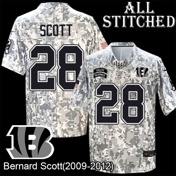 Camo Embroidered Bernard Scott Cincinnati Bengals #28 Stitched Jersey