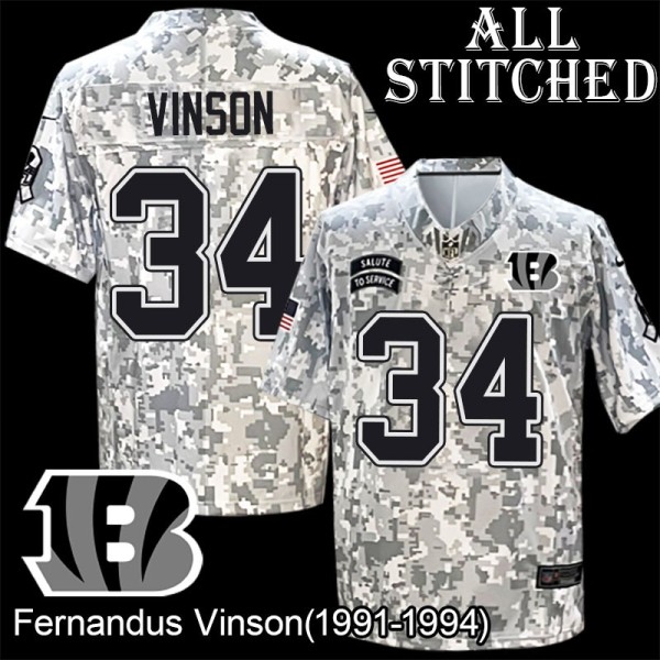 Camo Embroidered Fernandus Vinson Cincinnati Bengals #34 Stitched Jersey