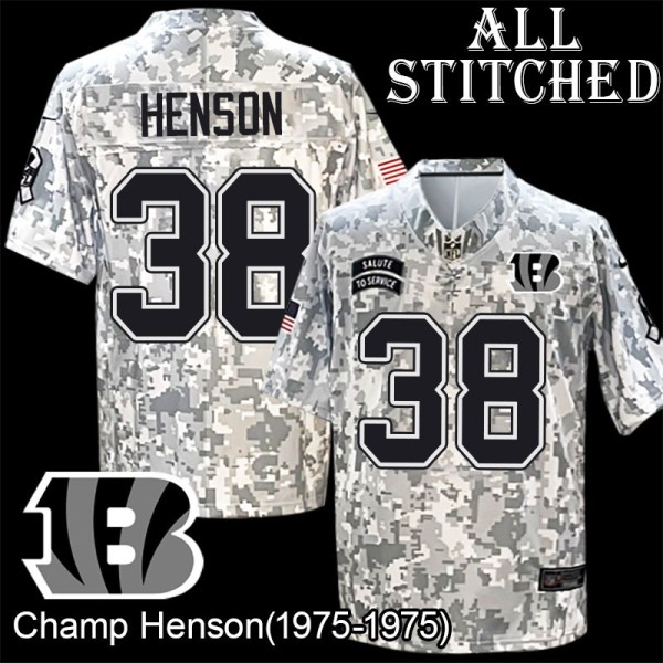 Camo Embroidered Champ Henson Cincinnati Bengals #38 Stitched Jersey
