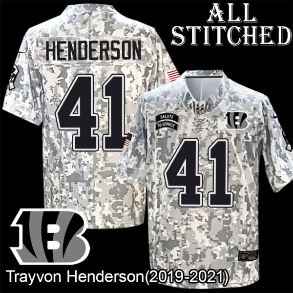 Camo Embroidered Trayvon Henderson Cincinnati Bengals #41 Stitched Jersey