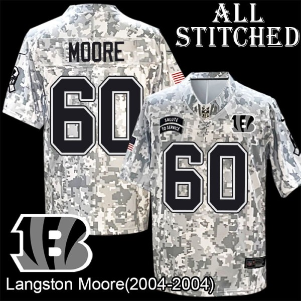 Camo Embroidered Langston Moore Cincinnati Bengals #60 Stitched Jersey