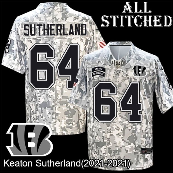 Camo Embroidered Keaton Sutherland Cincinnati Bengals #64 Stitched Jersey