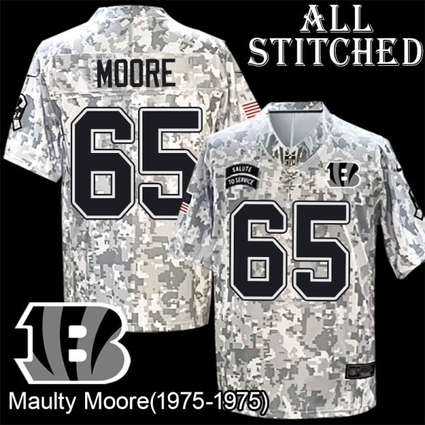 Camo Embroidered Maulty Moore Cincinnati Bengals #65 Stitched Jersey