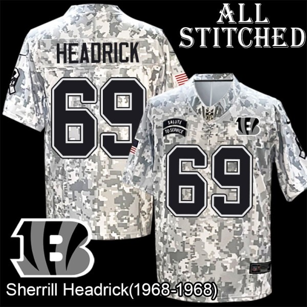 Camo Embroidered Sherrill Headrick Cincinnati Bengals #69 Stitched Jersey