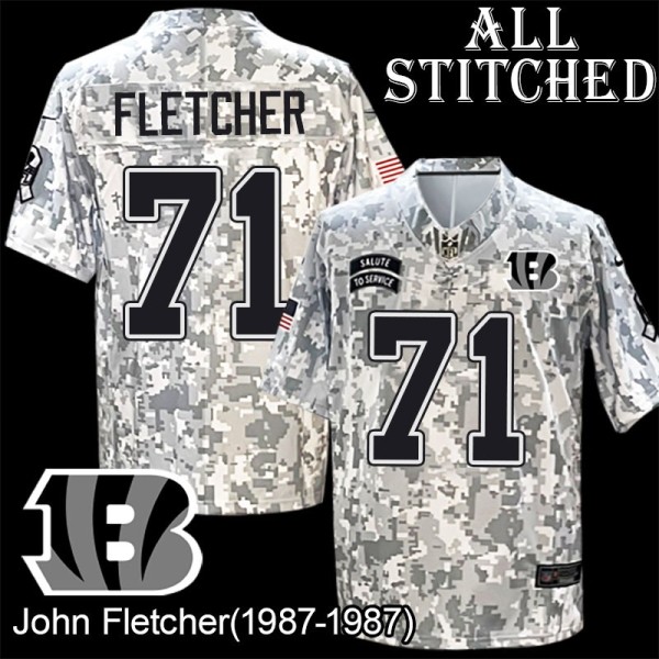 Camo Embroidered John Fletcher Cincinnati Bengals #71 Stitched Jersey