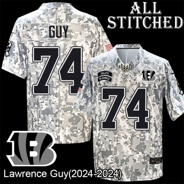 Camo Embroidered Lawrence Guy Cincinnati Bengals #74 Stitched Jersey