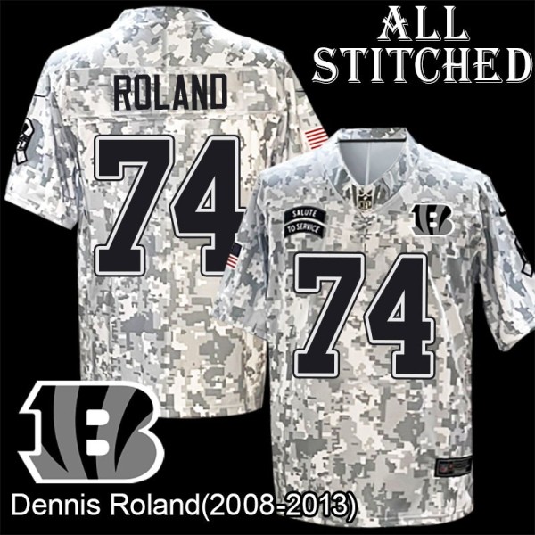 Camo Embroidered Dennis Roland Cincinnati Bengals #74 Stitched Jersey