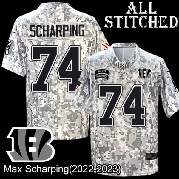 Camo Embroidered Max Scharping Cincinnati Bengals #74 Stitched Jersey