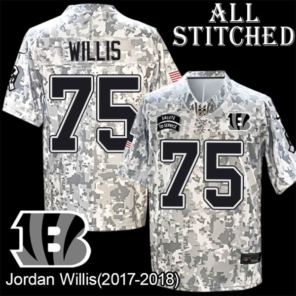 Camo Embroidered Jordan Willis Cincinnati Bengals #75 Stitched Jersey