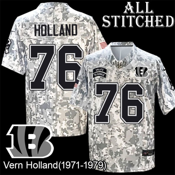 Camo Embroidered Vern Holland Cincinnati Bengals #76 Stitched Jersey