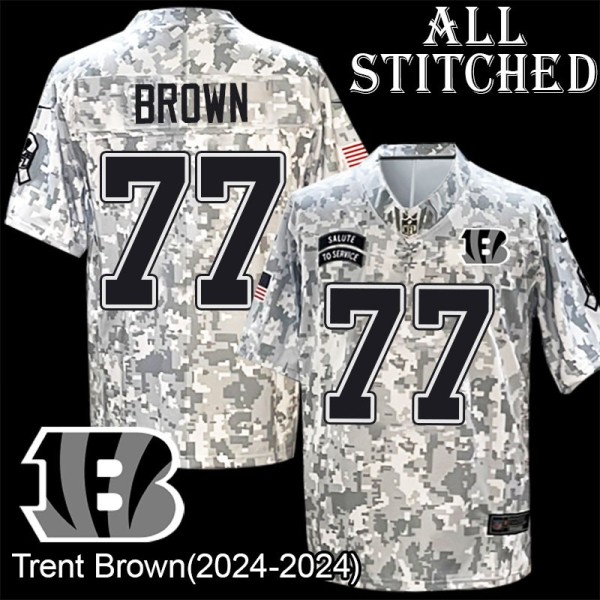 Camo Embroidered Trent Brown Cincinnati Bengals #77 Stitched Jersey