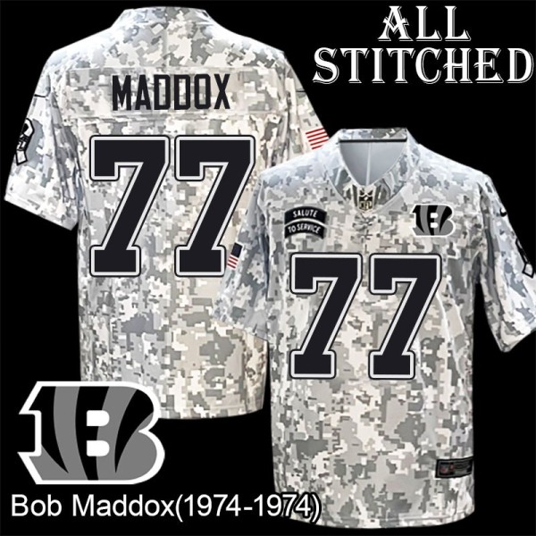 Camo Embroidered Bob Maddox Cincinnati Bengals #77 Stitched Jersey