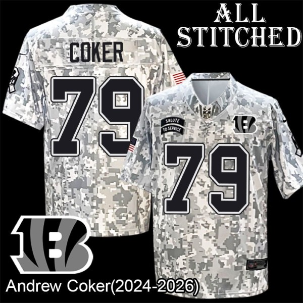 Camo Embroidered Andrew Coker Cincinnati Bengals #79 Stitched Jersey