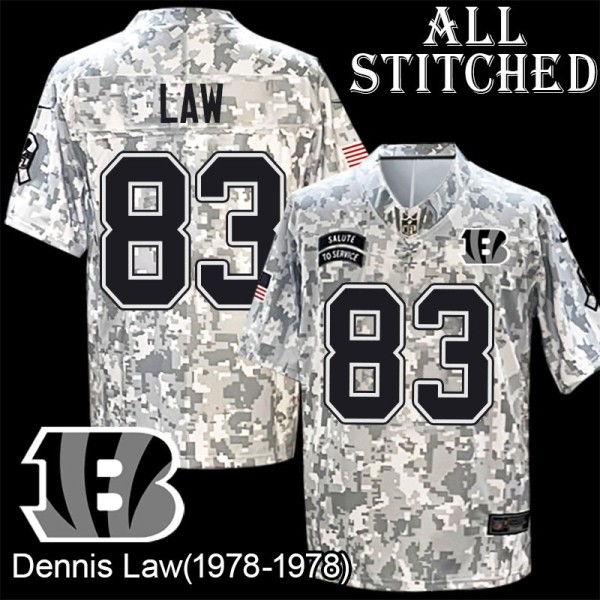Camo Embroidered Dennis Law Cincinnati Bengals #83 Stitched Jersey