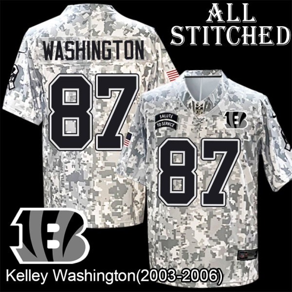 Camo Embroidered Kelley Washington Cincinnati Bengals #87 Stitched Jersey