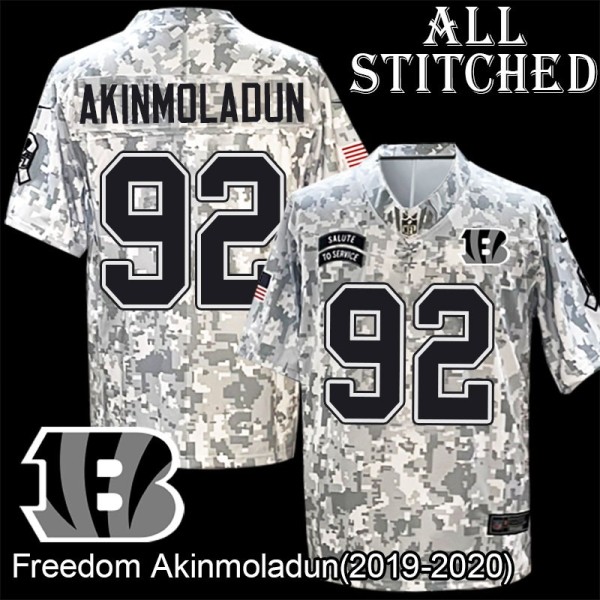 Camo Embroidered Freedom Akinmoladun Cincinnati Bengals #92 Stitched Jersey