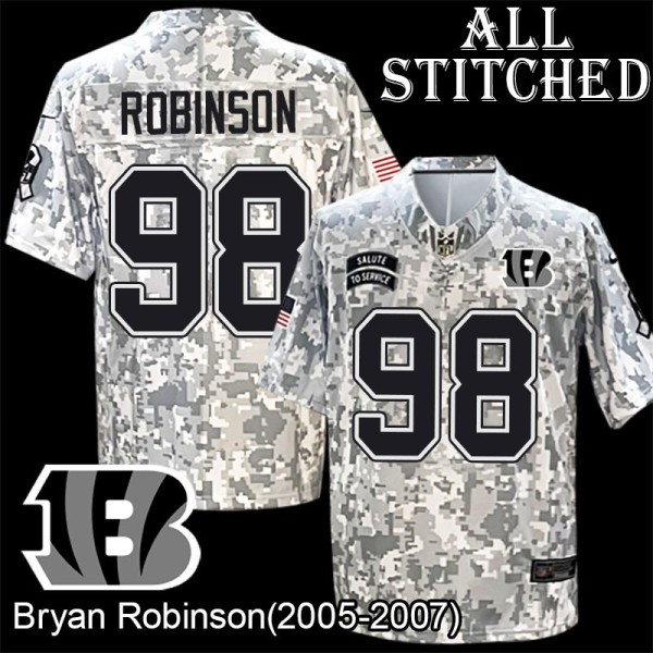 Camo Embroidered Bryan Robinson Cincinnati Bengals #98 Stitched Jersey