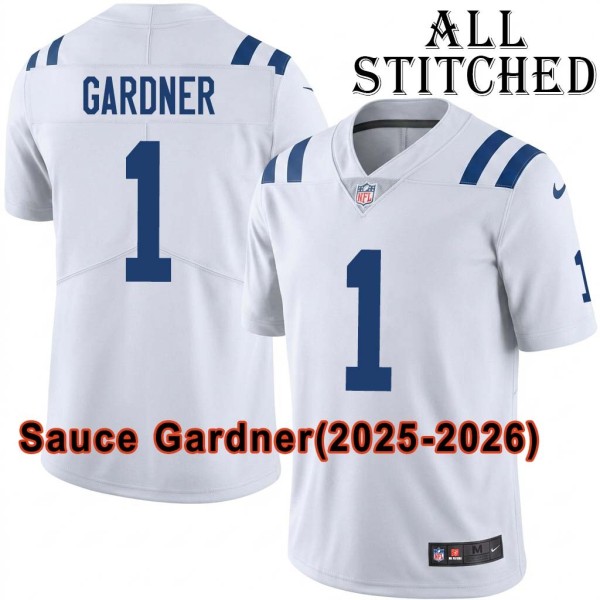 White Embroidered Sauce Gardner Indianapolis Colts #1 Stitched Jersey