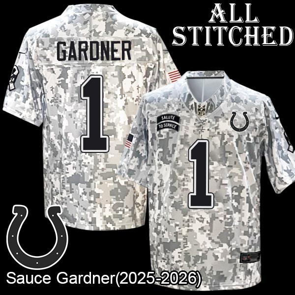 Camo Embroidered Sauce Gardner Indianapolis Colts #1 Stitched Jersey