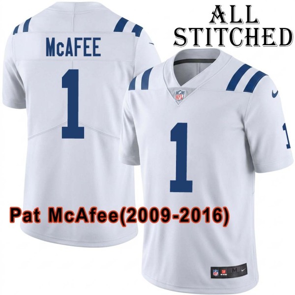 White Embroidered Pat McAfee Indianapolis Colts #1 Stitched Jersey