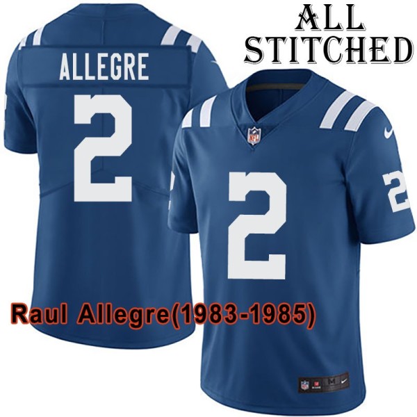 Blue Home Embroidered Raul Allegre Indianapolis Colts #2 Stitched Jersey