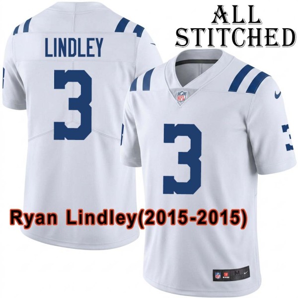 White Embroidered Ryan Lindley Indianapolis Colts #3 Stitched Jersey
