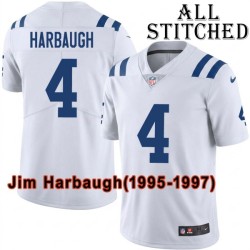 White Embroidered Jim Harbaugh Indianapolis Colts #4 Stitched Jersey
