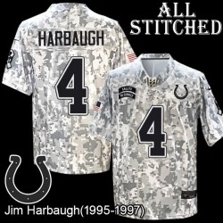 Camo Embroidered Jim Harbaugh Indianapolis Colts #4 Stitched Jersey