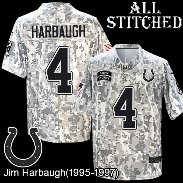 Camo Embroidered Jim Harbaugh Indianapolis Colts #4 Stitched Jersey