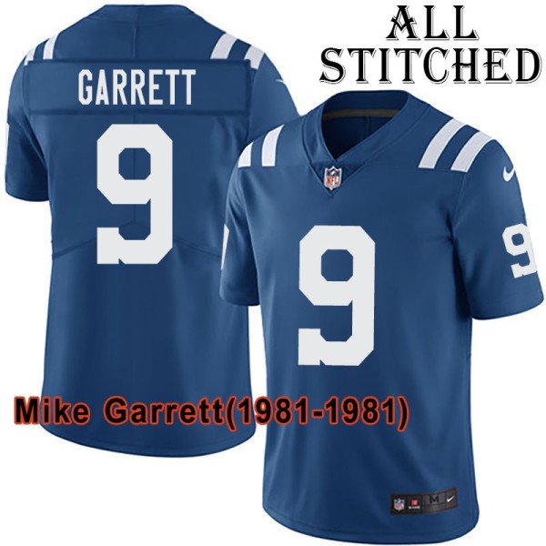 Blue Home Embroidered Mike Garrett Indianapolis Colts #9 Stitched Jersey