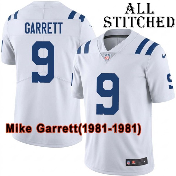 White Embroidered Mike Garrett Indianapolis Colts #9 Stitched Jersey