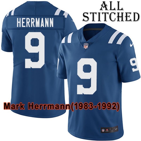 Blue Home Embroidered Mark Herrmann Indianapolis Colts #9 Stitched Jersey