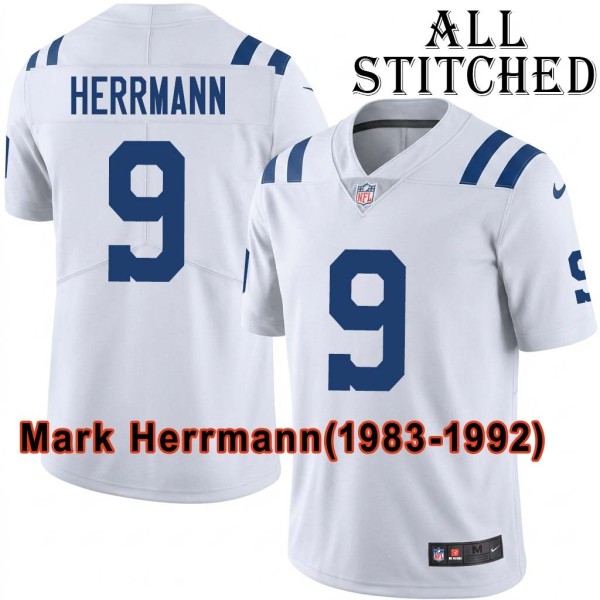 White Embroidered Mark Herrmann Indianapolis Colts #9 Stitched Jersey