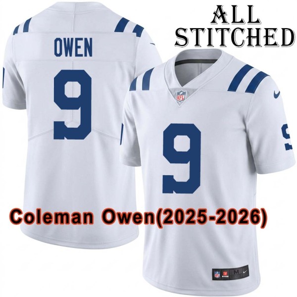 White Embroidered Coleman Owen Indianapolis Colts #9 Stitched Jersey