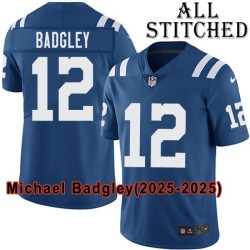 Blue Home Embroidered Michael Badgley Indianapolis Colts #12 Stitched Jersey