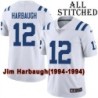 White Embroidered Jim Harbaugh Indianapolis Colts #12 Stitched Jersey