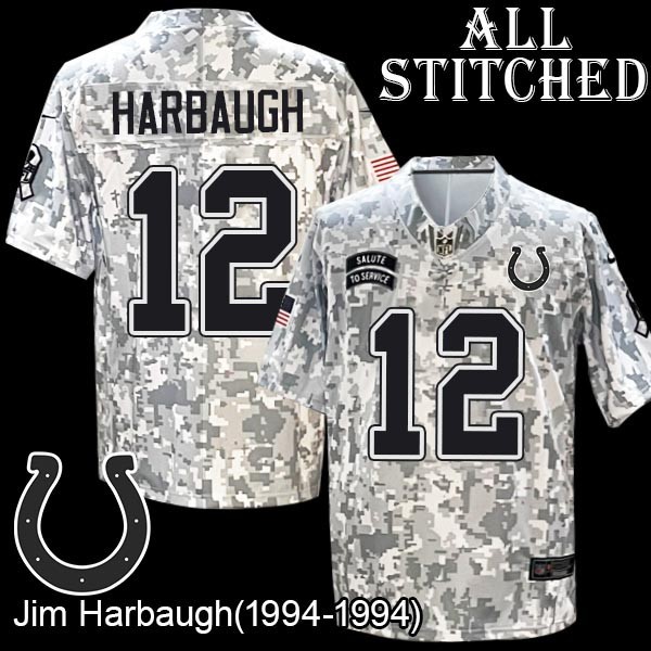 Camo Embroidered Jim Harbaugh Indianapolis Colts #12 Stitched Jersey