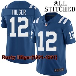Blue Home Embroidered Rusty Hilger Indianapolis Colts #12 Stitched Jersey