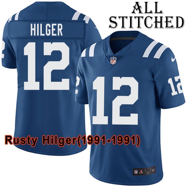 Blue Home Embroidered Rusty Hilger Indianapolis Colts #12 Stitched Jersey