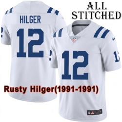 White Embroidered Rusty Hilger Indianapolis Colts #12 Stitched Jersey