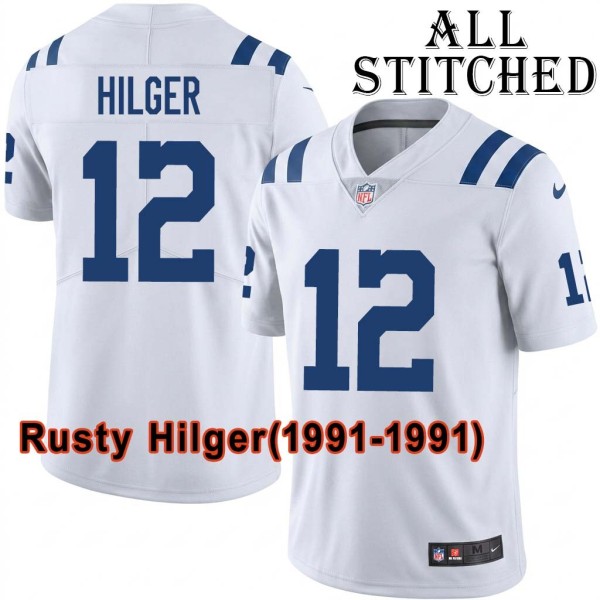 White Embroidered Rusty Hilger Indianapolis Colts #12 Stitched Jersey