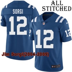 Blue Home Embroidered Jim Sorgi Indianapolis Colts #12 Stitched Jersey