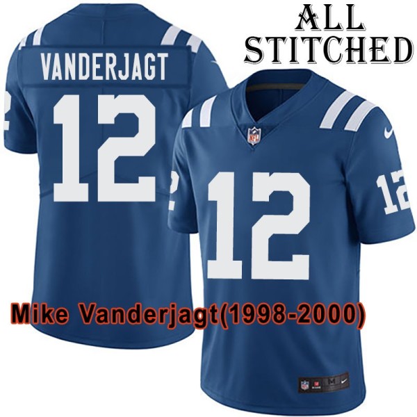 Blue Home Embroidered Mike Vanderjagt Indianapolis Colts #12 Stitched Jersey