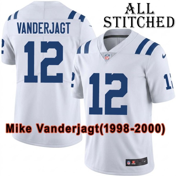 White Embroidered Mike Vanderjagt Indianapolis Colts #12 Stitched Jersey