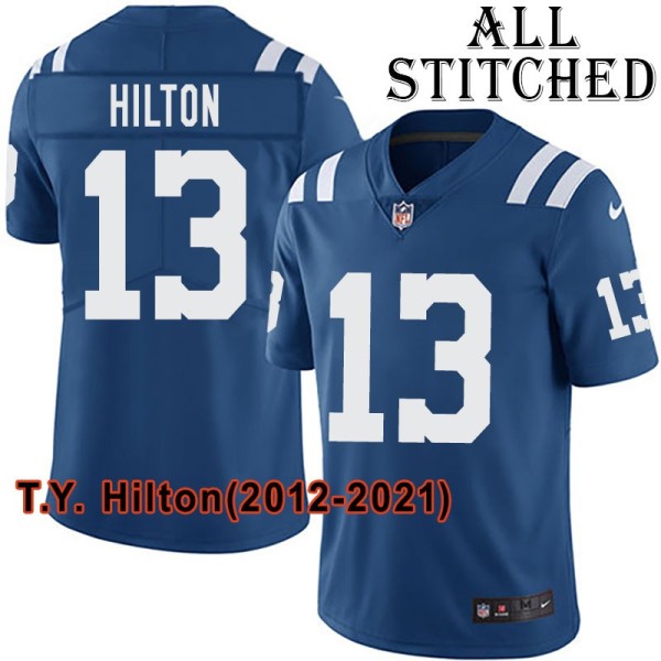 Blue Home Embroidered T.Y. Hilton Indianapolis Colts #13 Stitched Jersey