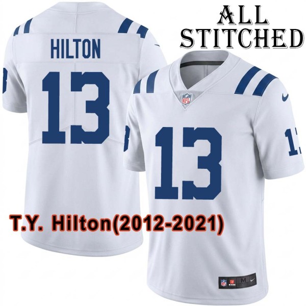 White Embroidered T.Y. Hilton Indianapolis Colts #13 Stitched Jersey