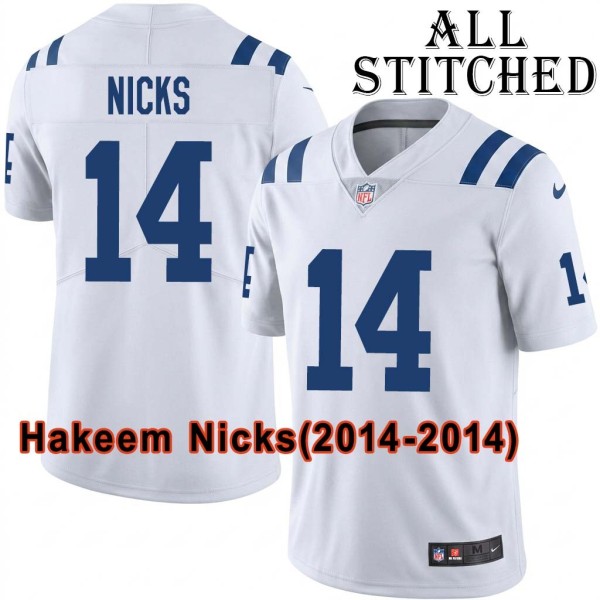 White Embroidered Hakeem Nicks Indianapolis Colts #14 Stitched Jersey